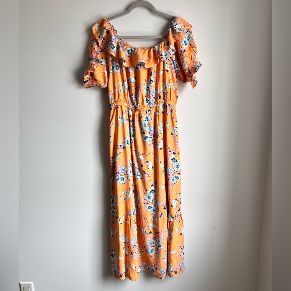Vero Moda Marigold Yellow Floral Off Shoulder Ruffle Maxi Dress Large